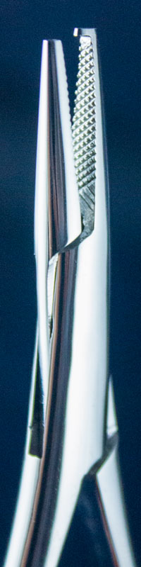 Orthodontic Instrument - mathieu needle holder with hook from side closeup image